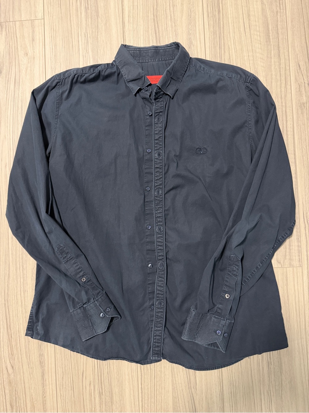 Valentino Men's Dark Navy Long Sleeve Button-Up Shirt
